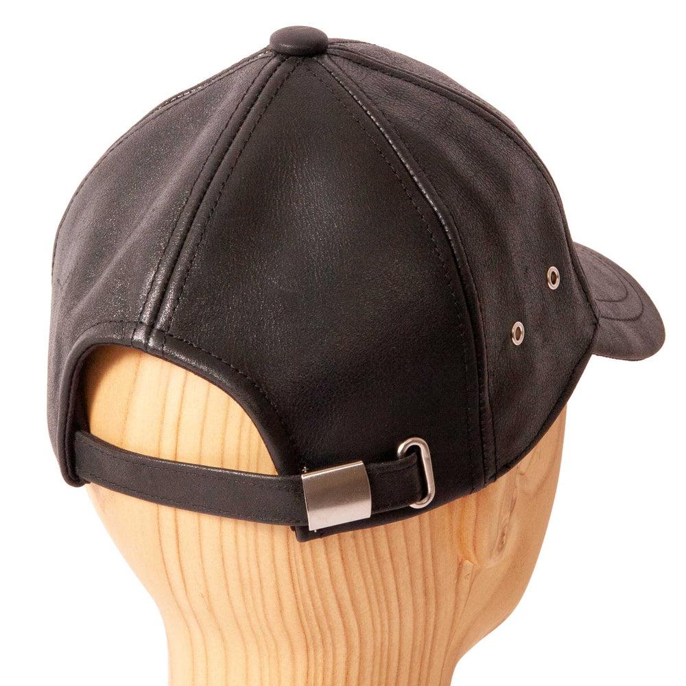 A back view of a Sidecar Black Leather Cap for Women