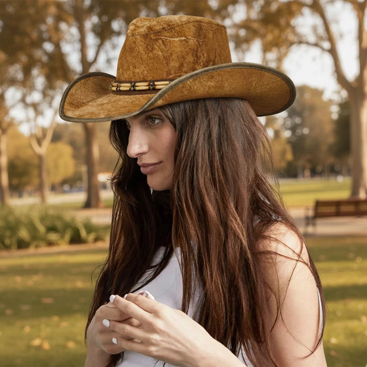 Ambush | Womens Leather Outback Hat with Bead Trim