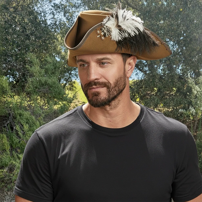 Barbossa | Mens Leather Tricorn Hat with Feather Plume