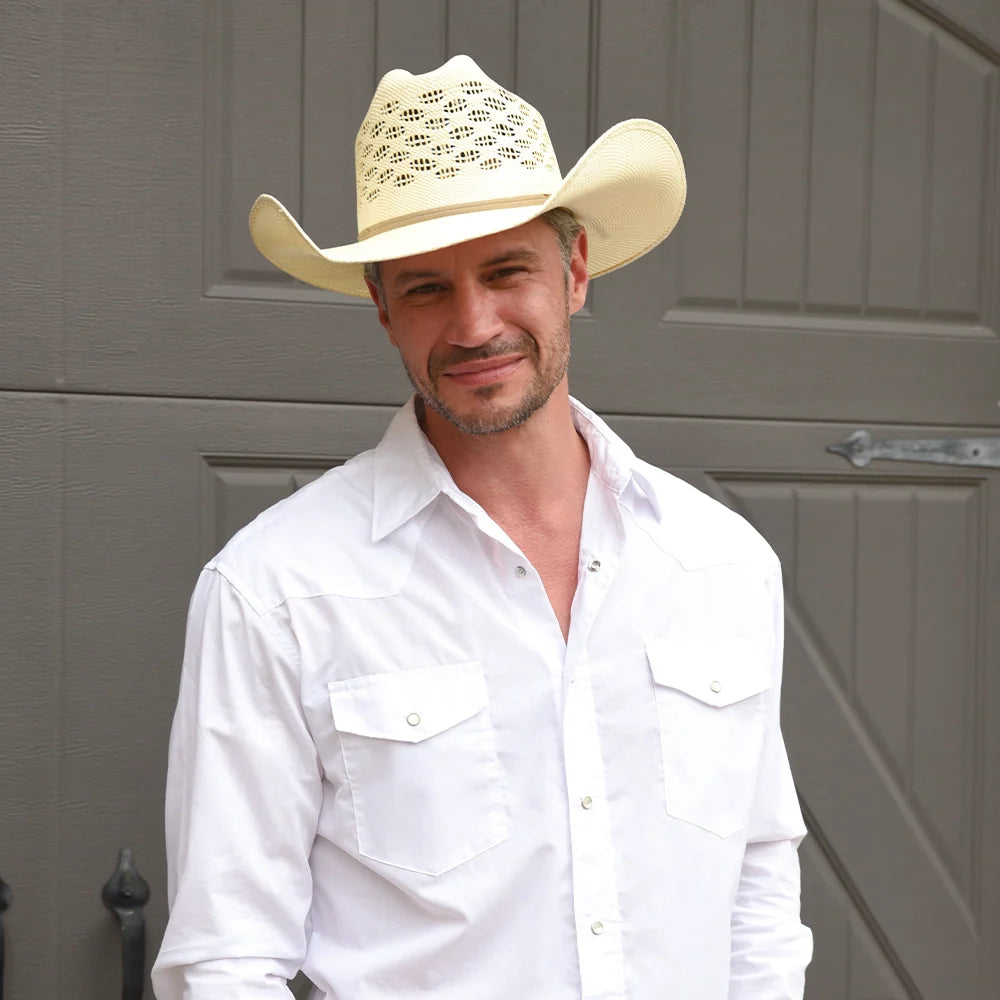 Cal | Mens Vented Crown Woven Bangora Straw Cowboy Hat