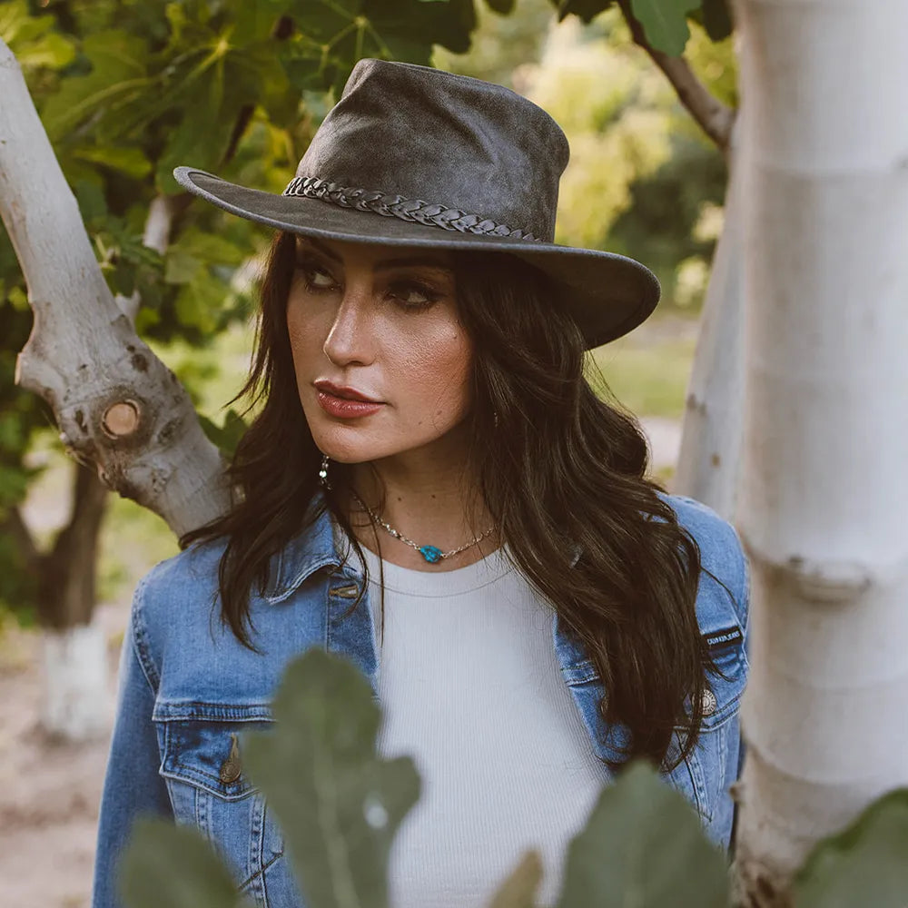 Crusher | Womens Leather Crushable Outback Hat