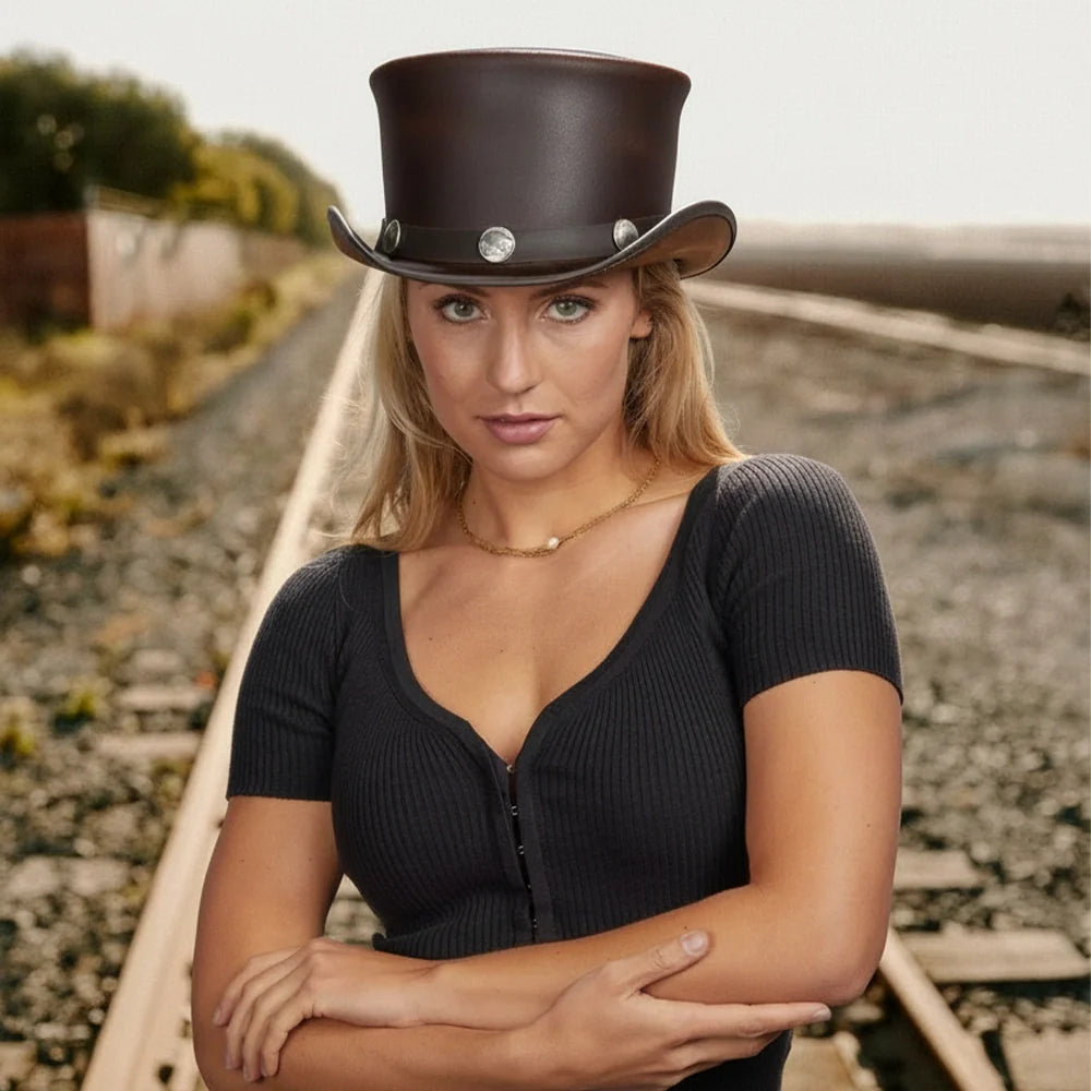 El Dorado Buffalo Nickel | Womens Leather Top Hat with Buffalo Nickel Hat Band