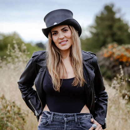 El Dorado Buffalo Nickel | Womens Leather Top Hat with Buffalo Nickel Hat Band