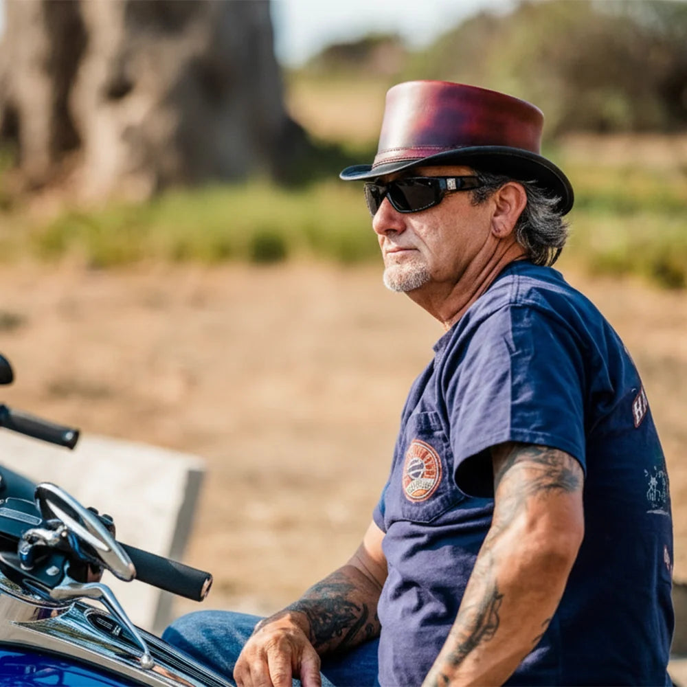 Hampton | Mens Leather Top Hat with Leather Hat Band