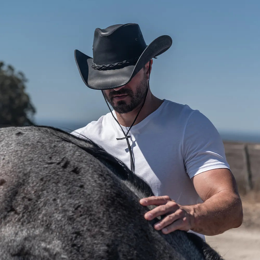 Hollywood Black | Mens Black Leather Cowboy Hat