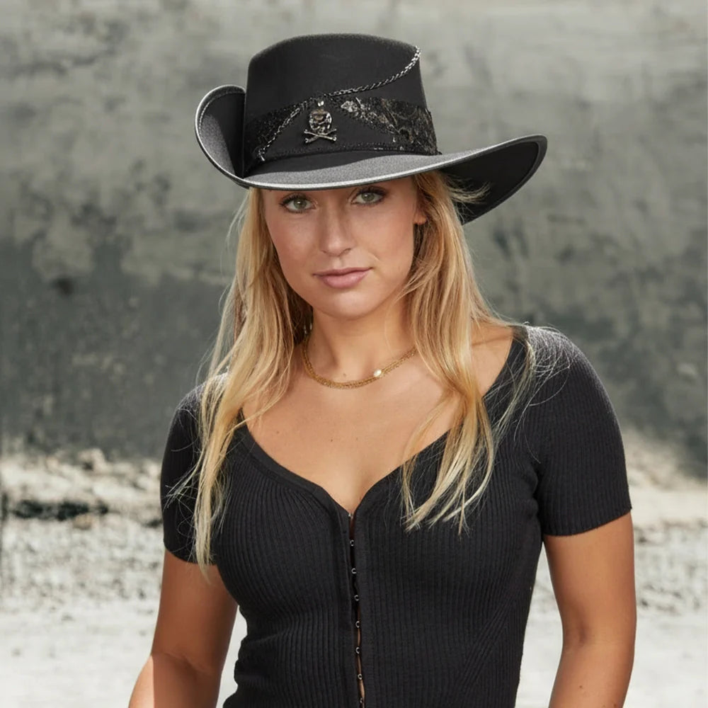 Hook | Womens Black Suede Leather Cavalier Hat
