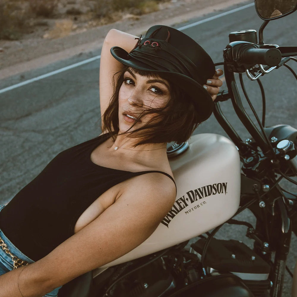 Marlow Lil Evil | Womens Leather Top Hat with Lil Evil Hat Band