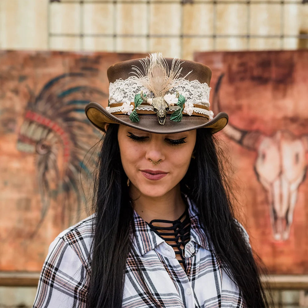 Marlow True Love | Womens Leather Top Hat with True Love Hat Band