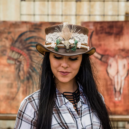 Marlow True Love | Womens Leather Top Hat with True Love Hat Band