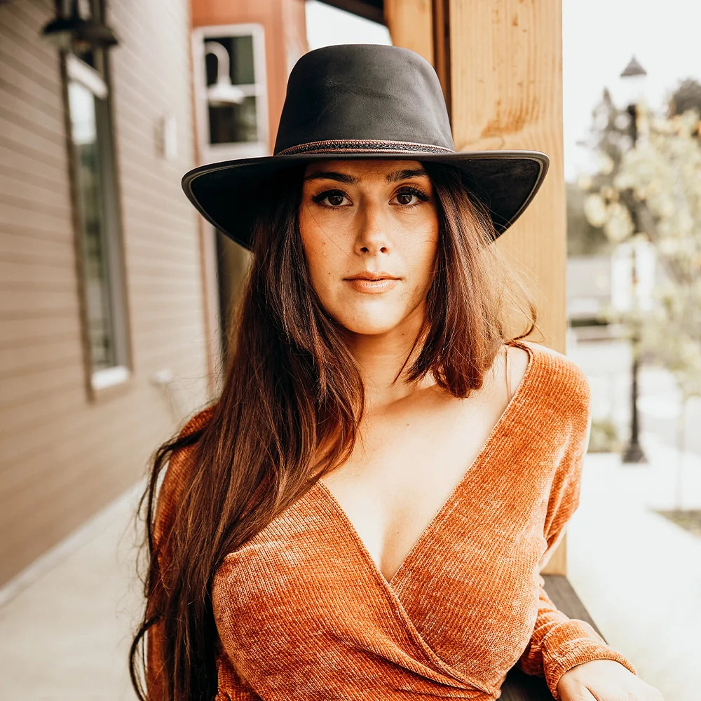 Midnight Rider | Womens Leather Outback Hat