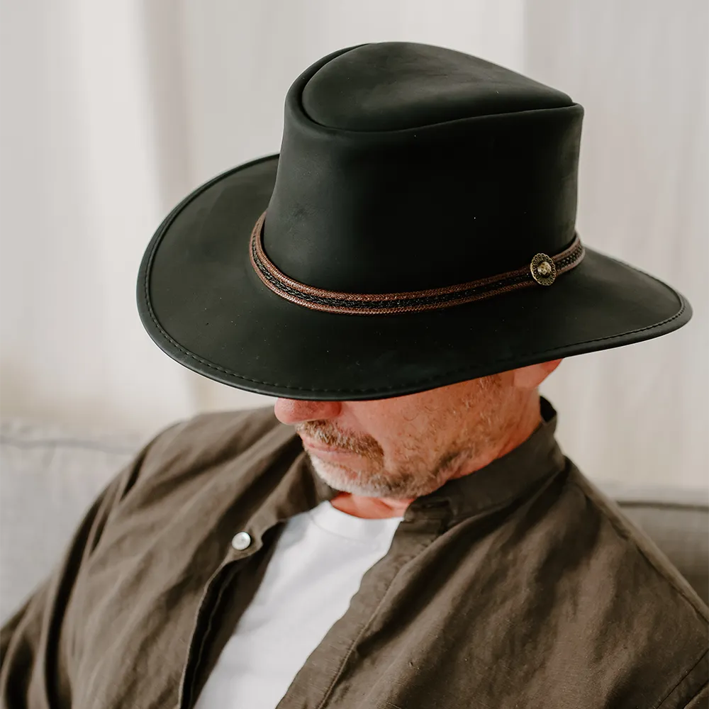 Midnight Rider | Mens Leather Outback Hat