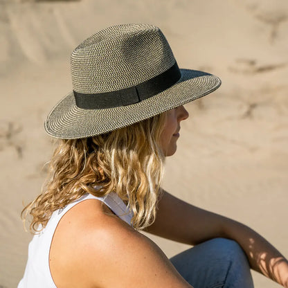 Nero | Womens Two-Tone Woven Straw Fedora Hat