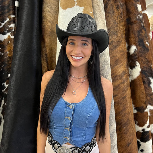 Renegade | Womens Pinch Front Curled Western Leather Cowgirl Hat