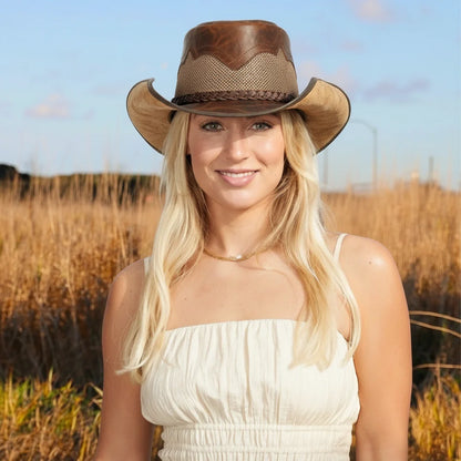 Stampede | Womens Cowhide Leather Cowgirl Hat with Mesh Sides