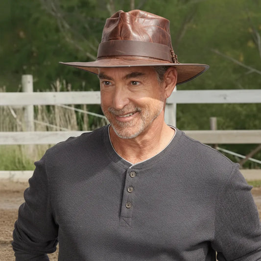 Unforgiven | Mens Wide Brim Bison Leather Outback Hat