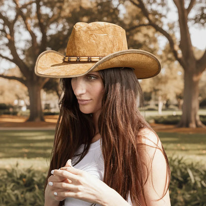Ambush | Womens Leather Outback Hat with Bead Trim