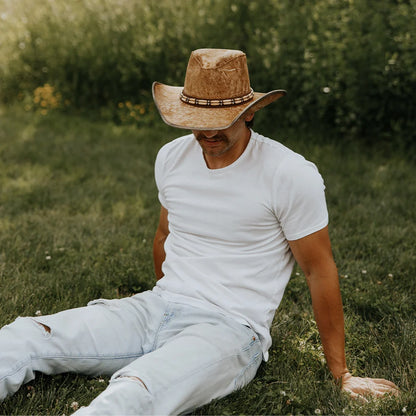Ambush | Mens Leather Outback Hat with Bead Trim