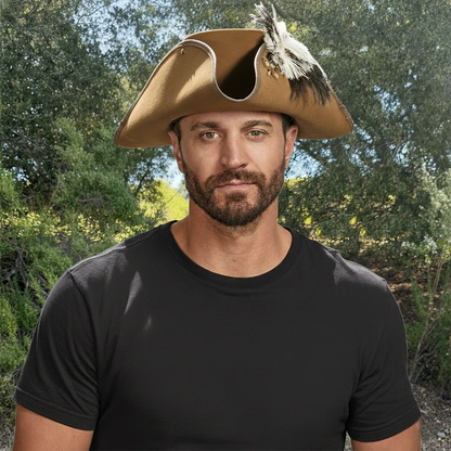 Barbossa | Mens Leather Tricorn Hat with Feather Plume