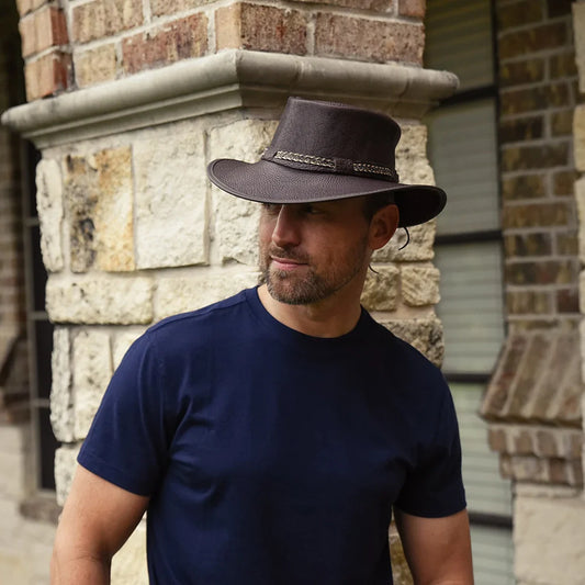 Bison | Mens Bison Leather Packable Outback Hat
