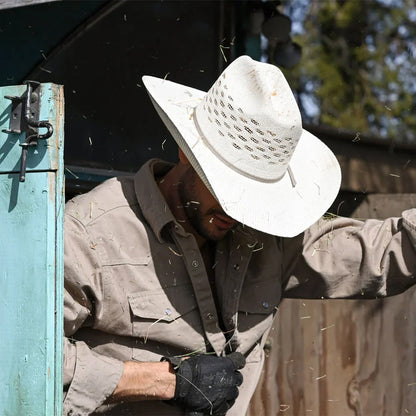 Cal | Mens Vented Crown Woven Bangora Straw Cowboy Hat