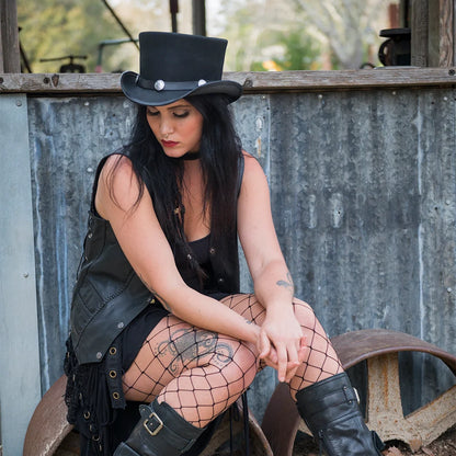 El Dorado Buffalo Nickel | Womens Leather Top Hat with Buffalo Nickel Hat Band