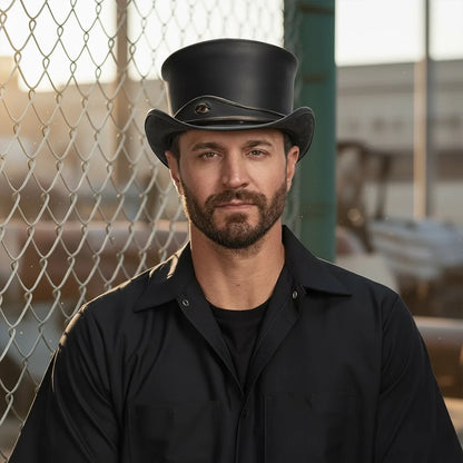 El Dorado Eye | Mens Black Leather Top Hat with Eye Hat Band