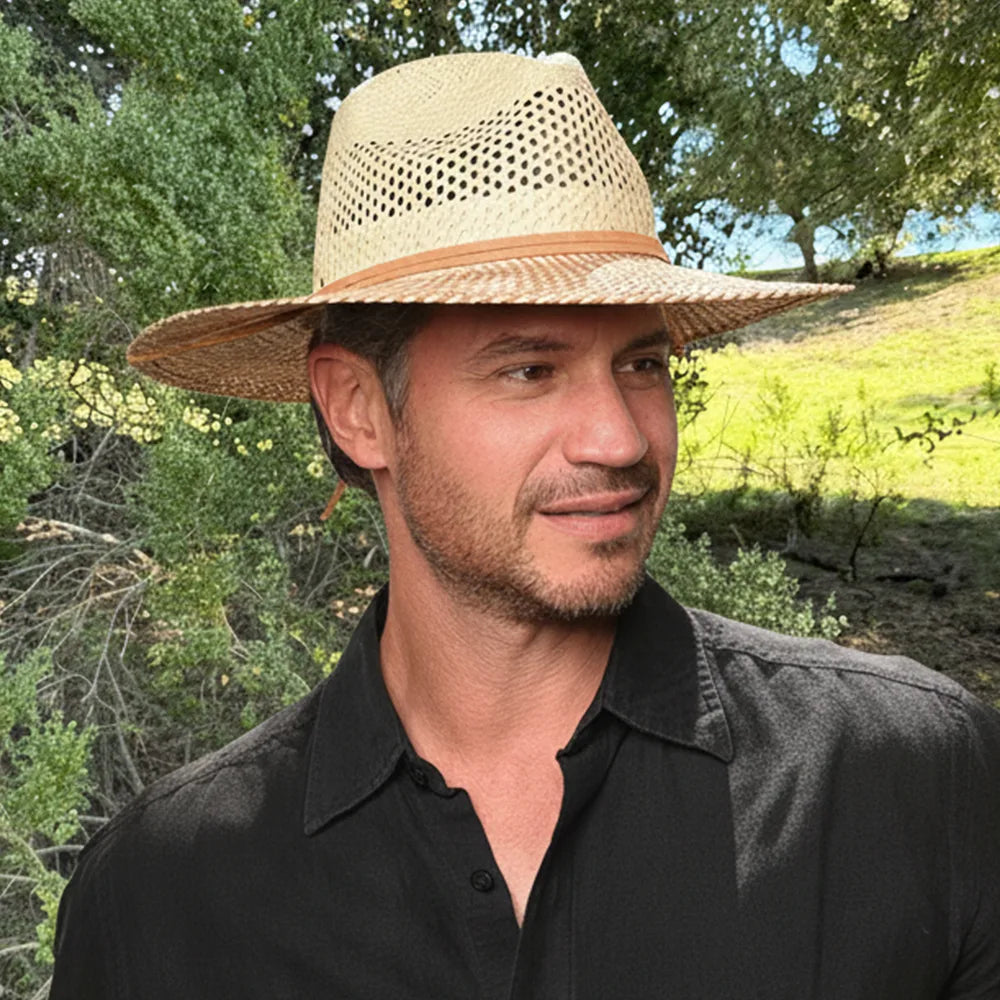 Ezra | Mens Wide Brim Straw Panama Sun Hat