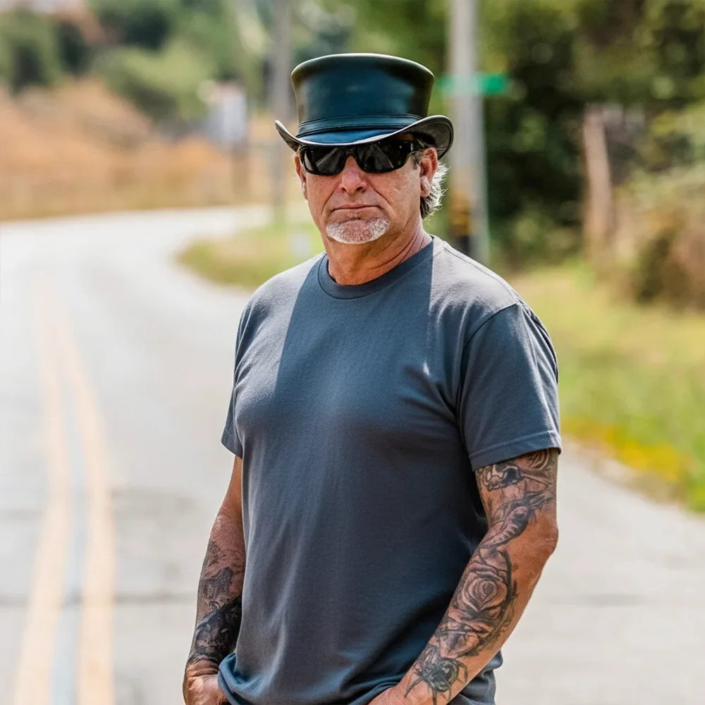 Hampton | Mens Leather Top Hat with Leather Hat Band