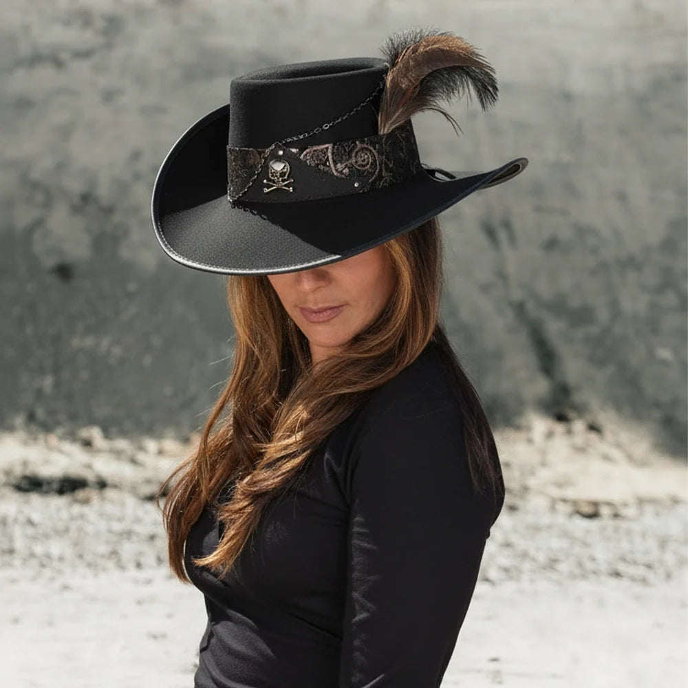Hook | Womens Black Suede Leather Cavalier Hat