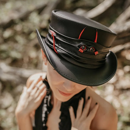 Marlow Lil Evil | Womens Leather Top Hat with Lil Evil Hat Band