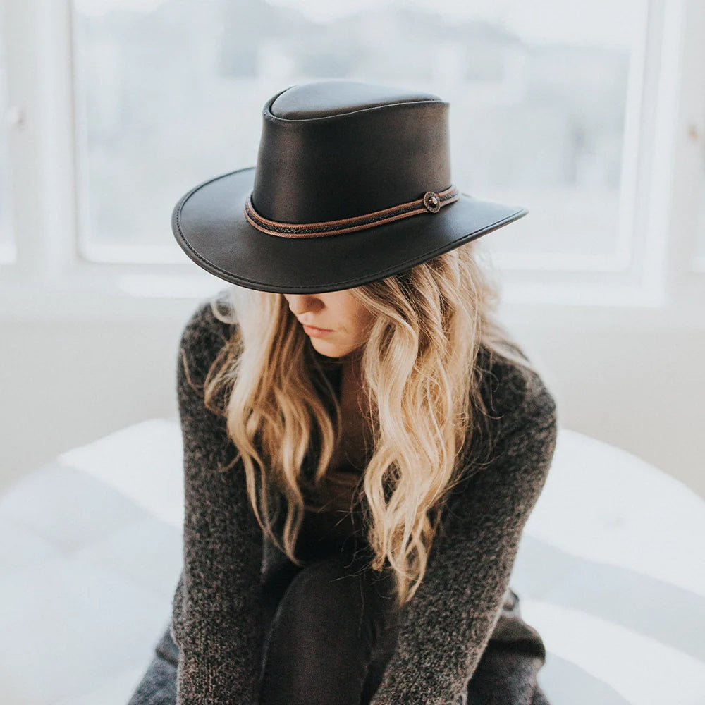 Midnight Rider | Womens Leather Outback Hat