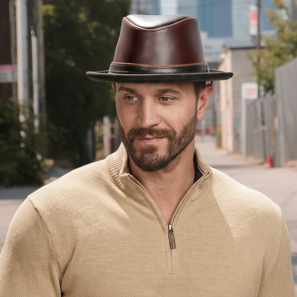 Rocky | Mens Leather Fedora Hat
