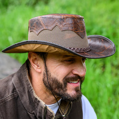 Stampede | Mens Cowhide Leather Cowboy Hat with Mesh Sides