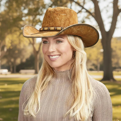 Ambush | Womens Leather Outback Hat with Bead Trim