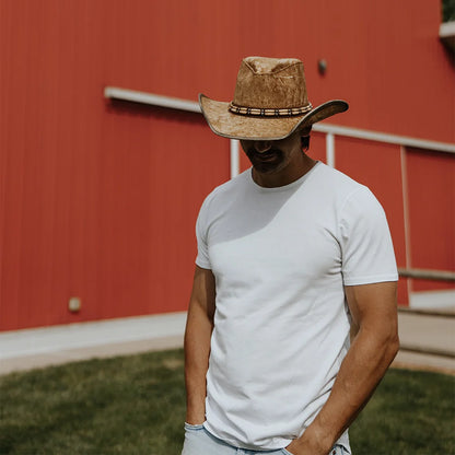 Ambush | Mens Leather Outback Hat with Bead Trim