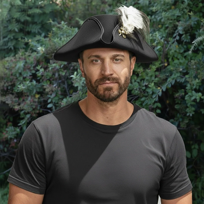 Barbossa | Mens Leather Tricorn Hat with Feather Plume
