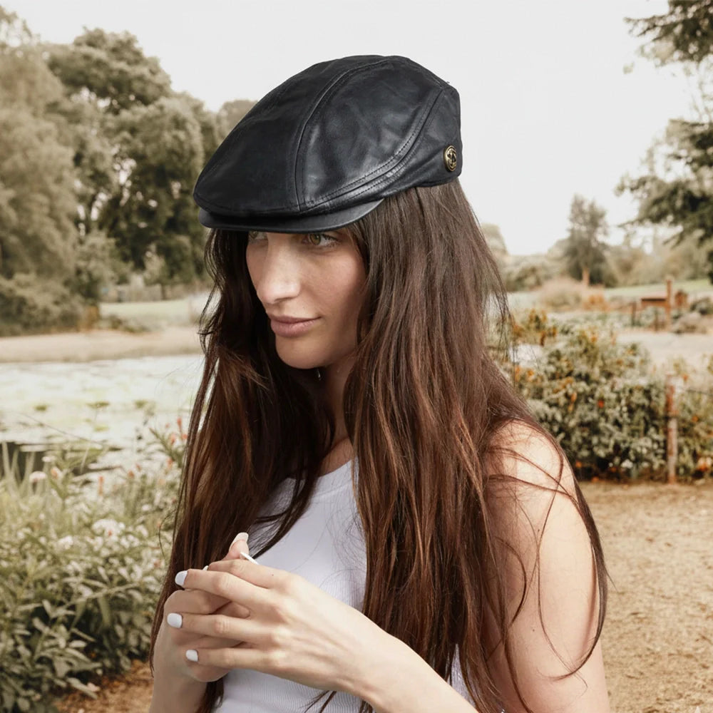 Bookie | Womens Leather Flat Cap