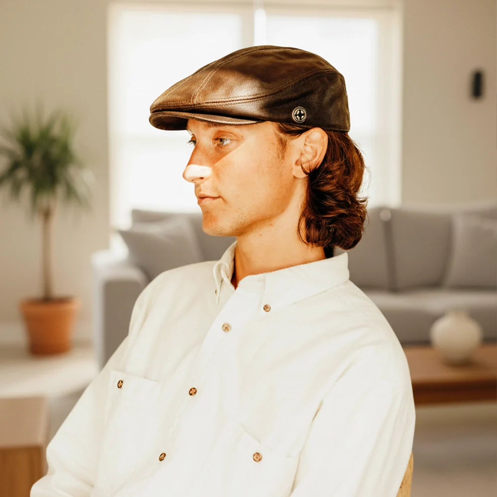 Bookie | Mens Leather Flat Cap