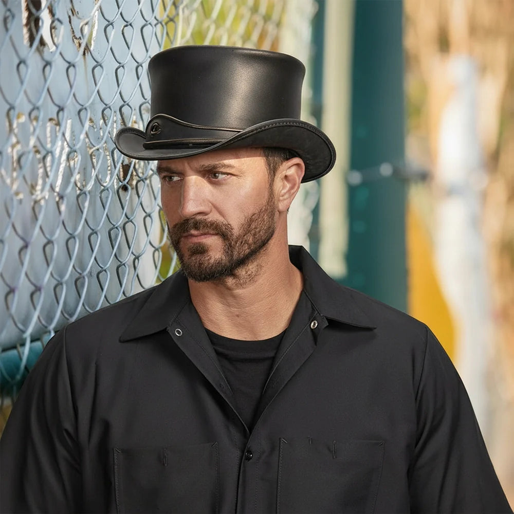 El Dorado Eye | Mens Black Leather Top Hat with Eye Hat Band
