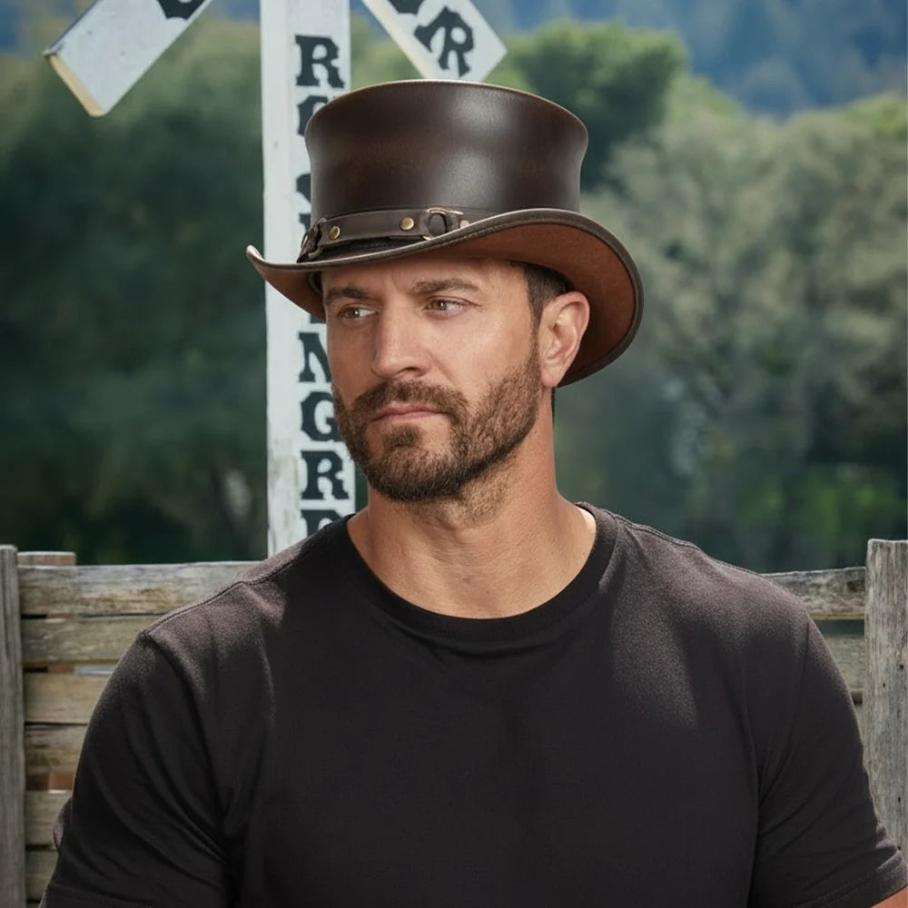 El Dorado SR2 | Mens Leather Top Hat with SR2 Hat Band
