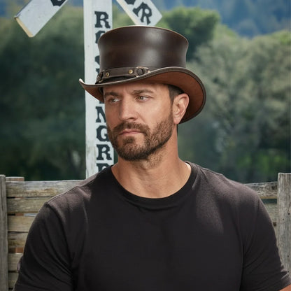 El Dorado SR2 | Mens Leather Top Hat with SR2 Hat Band