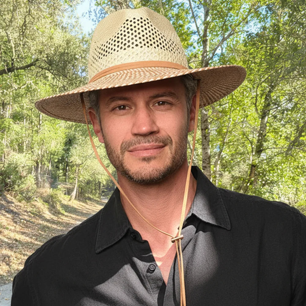 Ezra | Mens Wide Brim Straw Panama Sun Hat