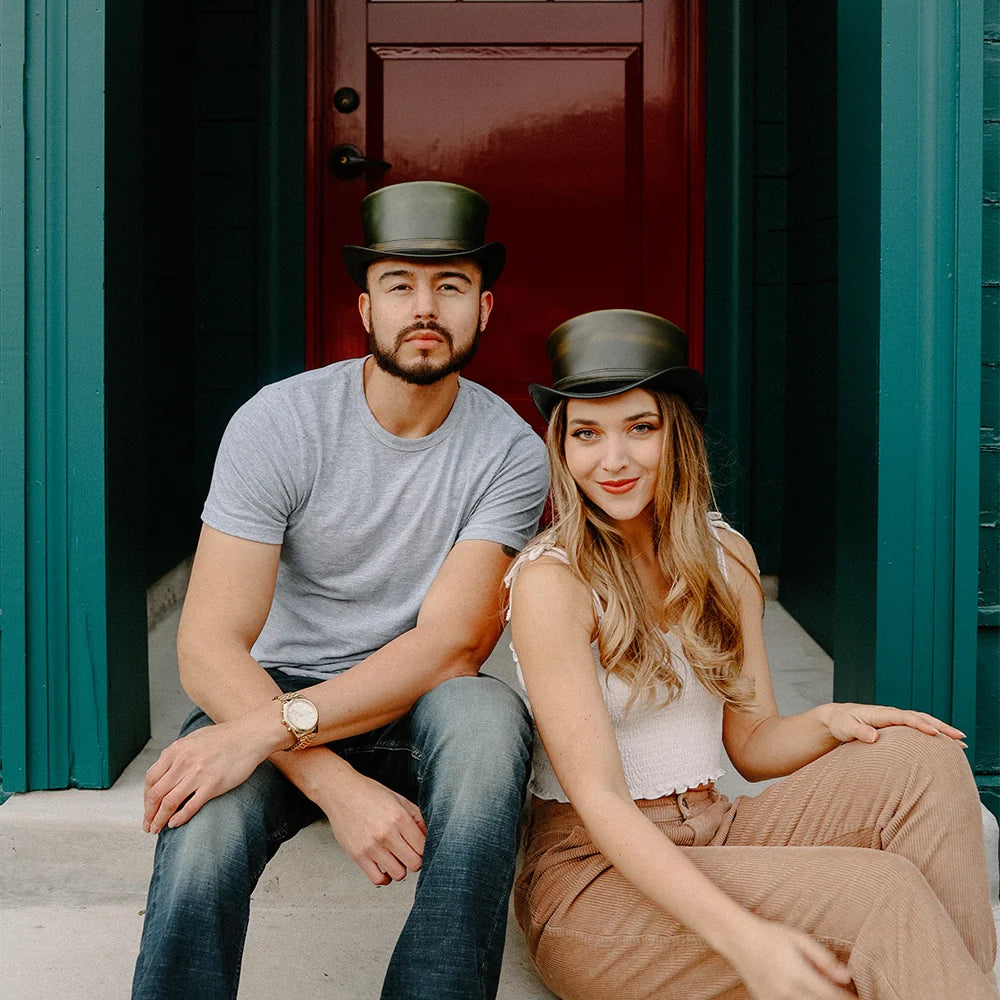 Hampton | Mens Leather Top Hat with Leather Hat Band