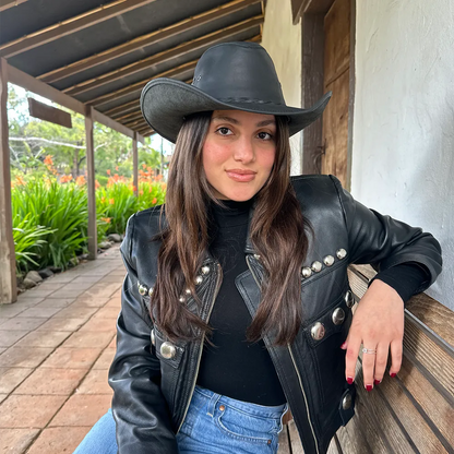 Hollywood | Womens Black Leather Cowgirl Hat