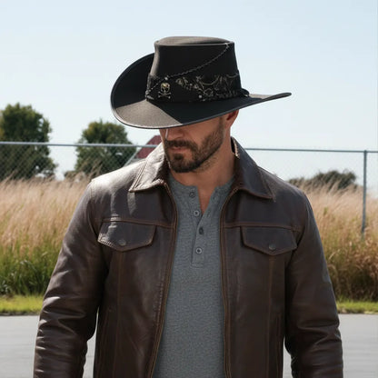Hook | Mens Black Suede Leather Cavalier Hat