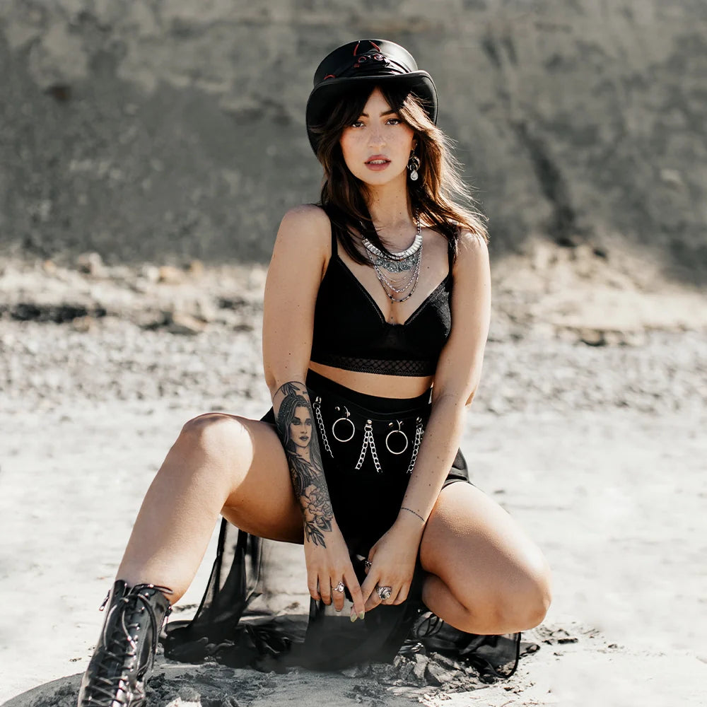 Marlow Lil Evil | Womens Leather Top Hat with Lil Evil Hat Band