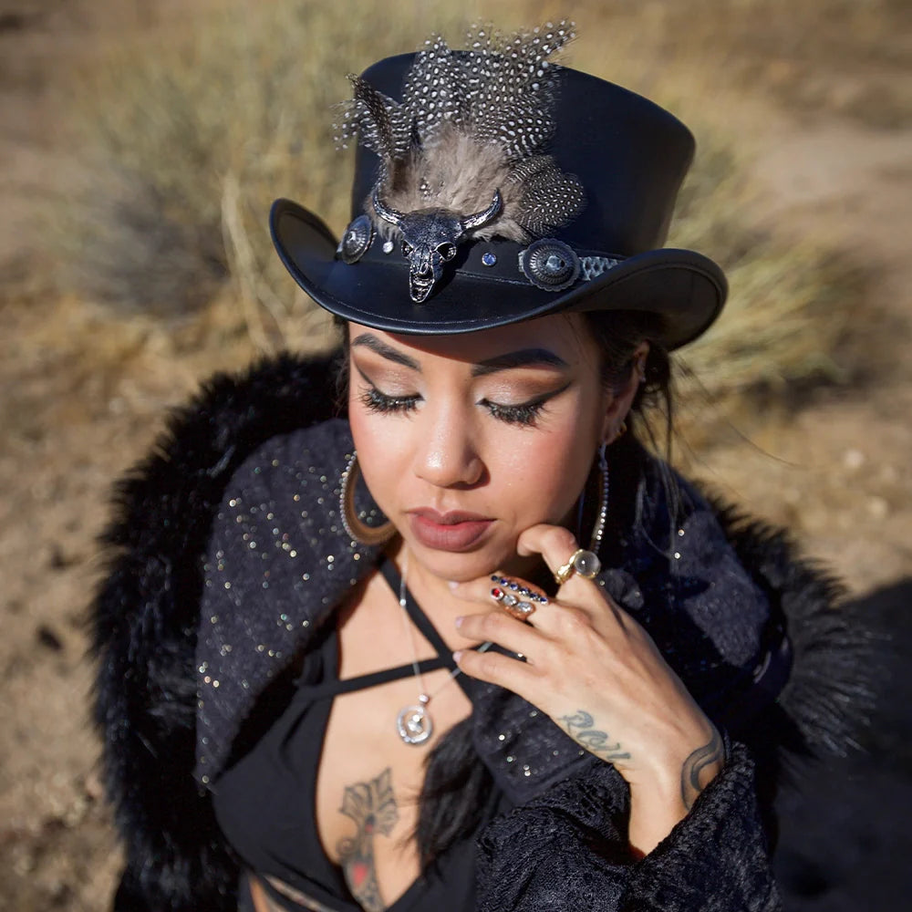 Marlow True Grit | Womens Leather Top Hat with True Grit Hat Band