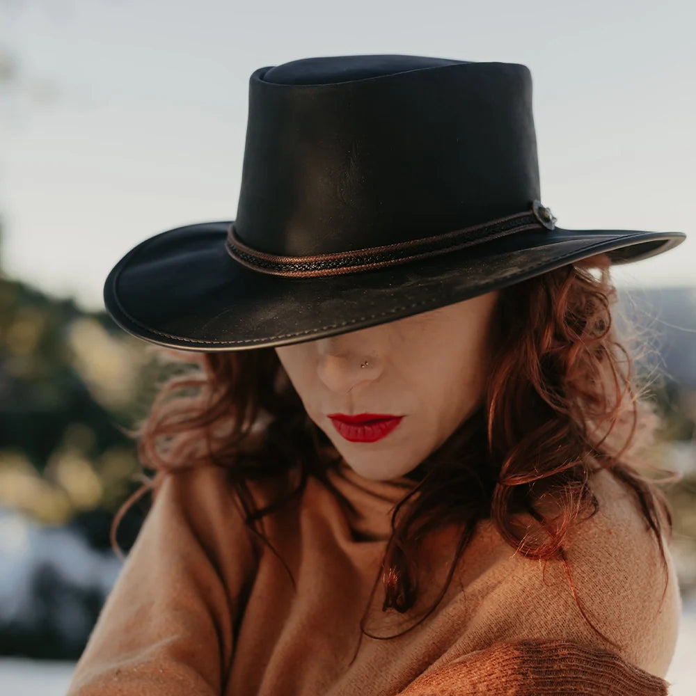 Midnight Rider | Womens Leather Outback Hat