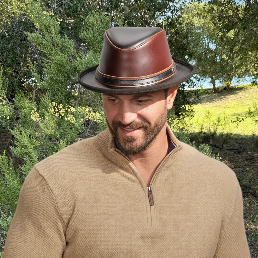 Rocky | Mens Leather Fedora Hat