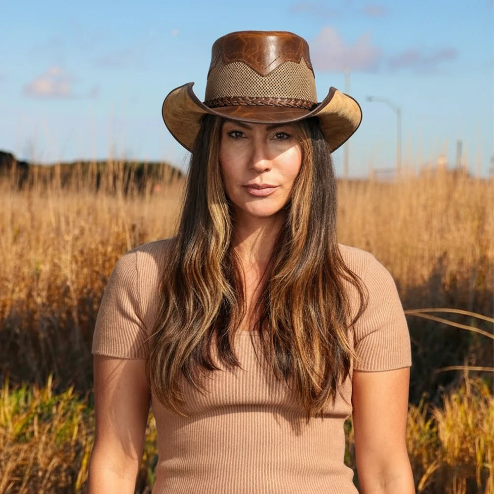 Stampede | Womens Cowhide Leather Cowgirl Hat with Mesh Sides
